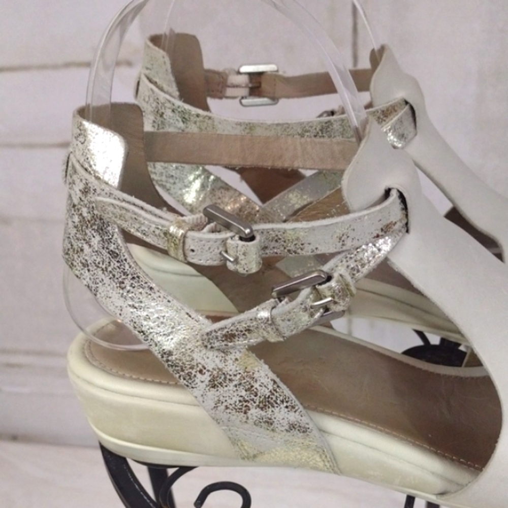 Ecco Gray and Silver Wedge Sandals with Ankle Strap Size 9.5 - Picture 5 of 8